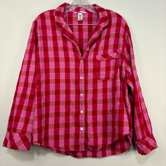 VICTORIAS SECRET Matching Pajama Set Long Sleeve Pants Pink Plaid Size Large - Picture 2 of 16